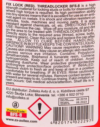 Zollex Threadlocker High Strength фиксатор резьбы, 50 мл (BFS8) фото
