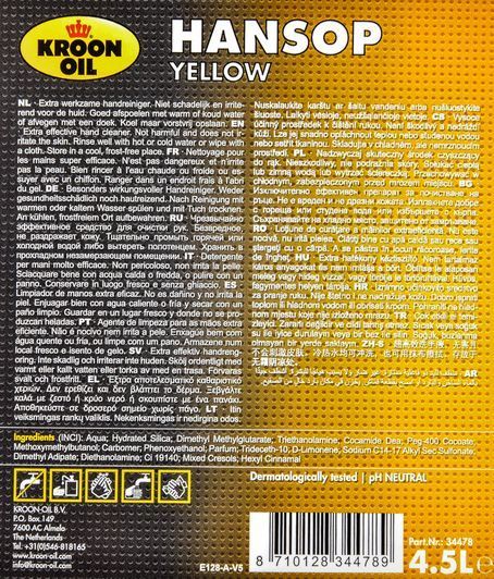 Очиститель рук Kroon Oil Hansop Yellow цитрусовый фото