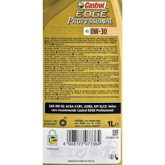 Castrol Professional EDGE A5 Titanium FST 0W-30, 1 л (1536ae) моторное масло фото