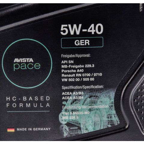 AVISTA Pace GER 5W-40 (1 л, 4 л, 5 л, 20 л) моторна олива фото
