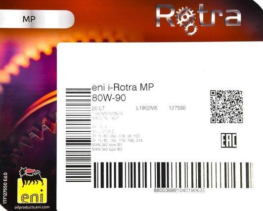 Eni ROTRA MP GL-5 80W-90, 20 л (127550) минеральное трансмиссионное масло фото