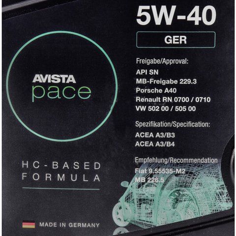 AVISTA Pace GER 5W-40 5 л, (150787) моторна олива фото
