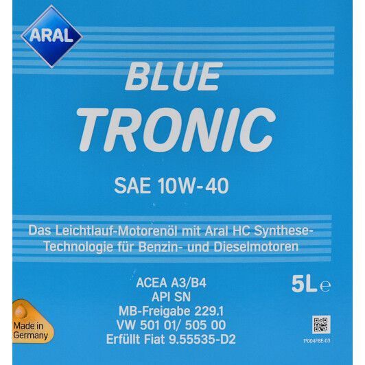 Aral BlueTronic 10W-40, 5 л (20485) моторное масло фото