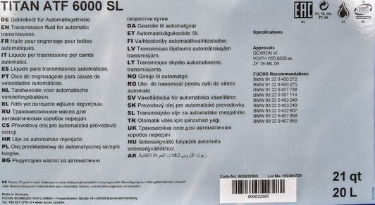 Fuchs Titan ATF 6000 SL, 20 л (600632885) трансмиссионное масло фото