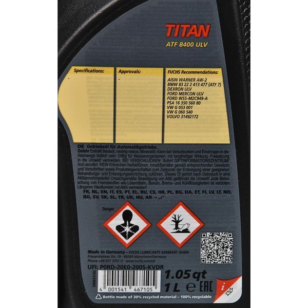 Fuchs Titan ATF 8400 ULV, 1 л (602089878) синтетична трансмісійна олива фото