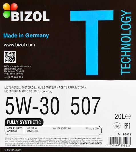 Bizol Technology 507 5W-30 20 л, (85822) моторное масло фото