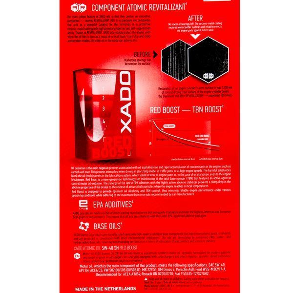 XADO Atomic Oil SN Red Boost 5W-40, 4 л (ХА26269) моторна олива фото