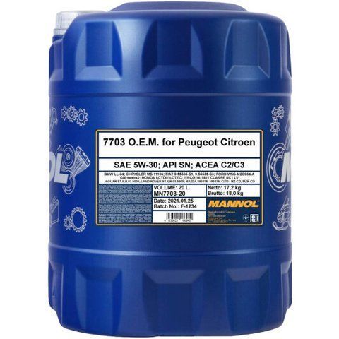 Mannol O.E.M. For Peugeot Citroen 5W-30 20 л, (MN7703-20) моторное масло фото