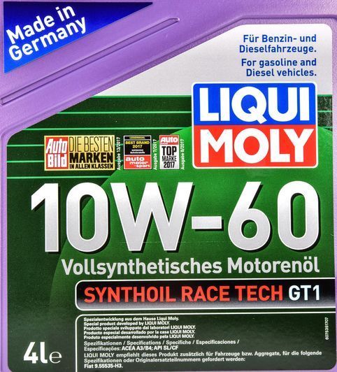 Liqui Moly Synthoil Race Tech GT1 10W-60 4 л, (7535) моторное масло фото
