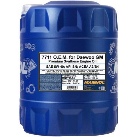 Mannol OEM For Daewoo GM 5W-40 20 л, (MN7711-20) моторна олива фото