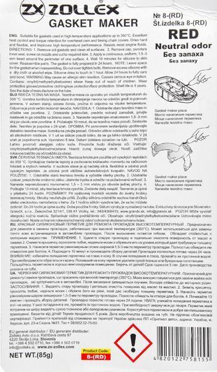 Zollex Gasket Maker (без запаху) червоний формувач прокладок, 85 мл (8RD) фото