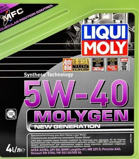 Liqui Moly Molygen New Generation 5W-40 4 л, (9054) моторна олива фото
