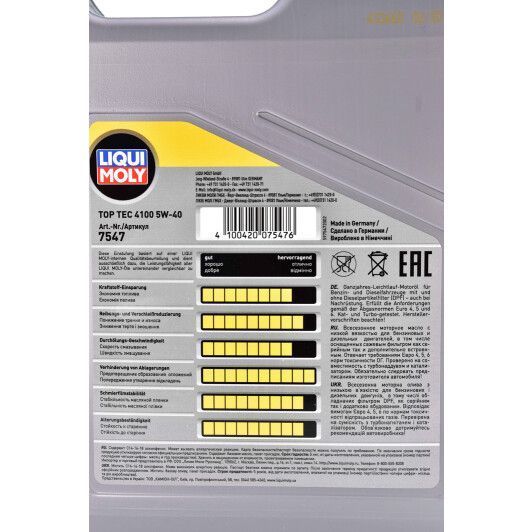Liqui Moly Top Tec 4100 5W-40 4 л, (7547) моторное масло фото