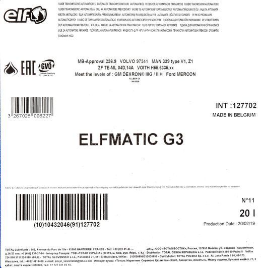 Elf Elfmatic G3, 20 л (127702) напівсинтетична трансмісійна олива фото