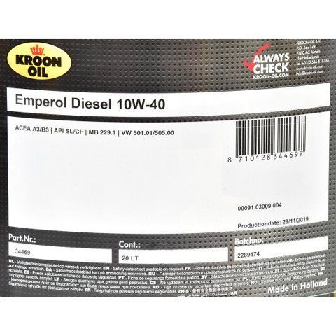 Kroon Oil Emperol Diesel 10W-40 20 л, (34469) моторное масло фото