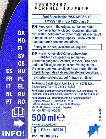 Тормозна рідина Ford LV High Performance DOT 4 фото