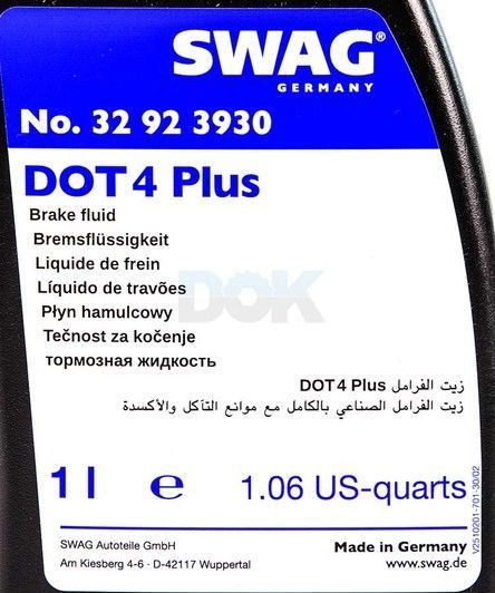 SWAG DOT 4 +, 1 л (32923930) тормозная жидкость пластиковая тара фото