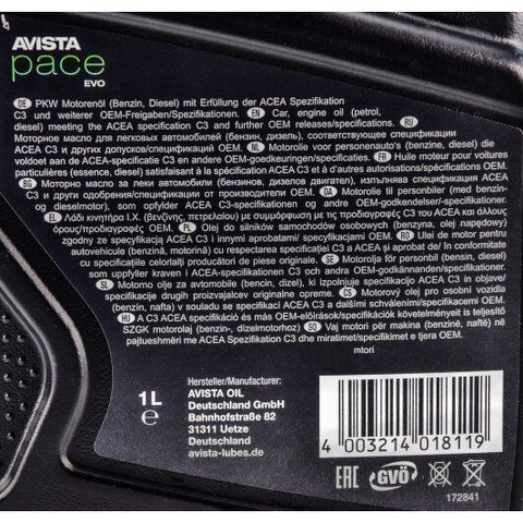 AVISTA Pace EVO C3 5W-30 1 л, (173506) моторное масло фото