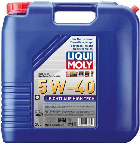 Liqui Moly Leichtlauf High Tech 5W-40 20 л, (3867) моторное масло фото