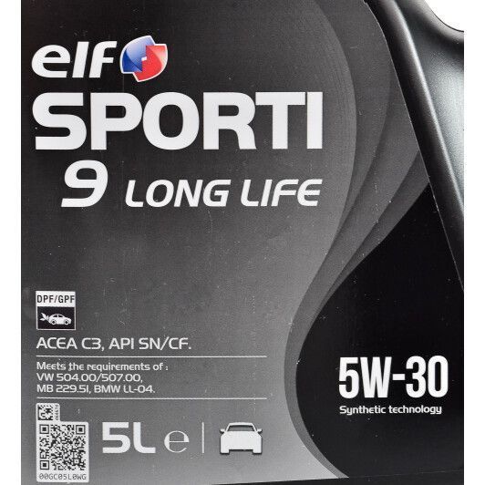 Elf Sporti 9 Long Life 5W-30 5 л, (208419) моторна олива фото