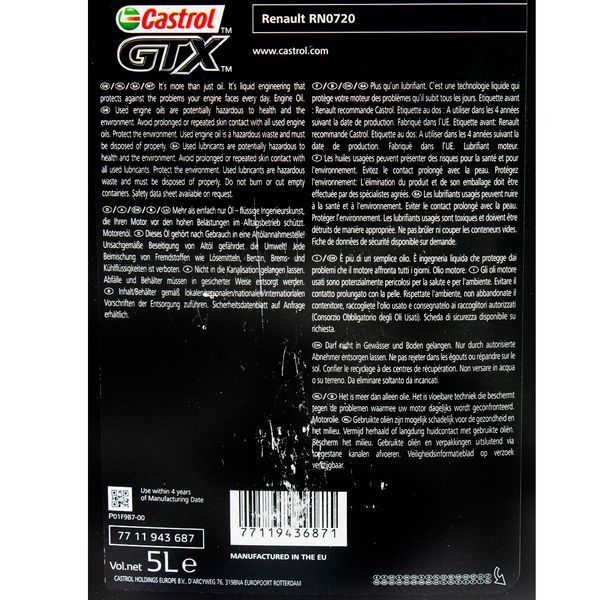 Castrol Renault GTX RN720 5W-30, 5 л (7711943687) моторное масло фото