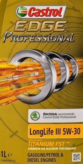 Castrol Professional EDGE Titanium Longlife 3 SKODA 5W-30 1 л, (EBEDGPLL312SK) моторное масло фото