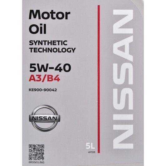 Nissan Motor Oil 5W-40 A3/B4, 5 л (ke90090042) моторное масло фото