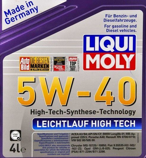 Liqui Moly Leichtlauf High Tech 5W-40 4 л, (2595) моторна олива фото