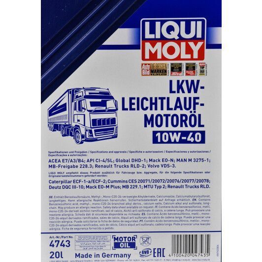 Liqui Moly Lkw-Leichtlauf-Motoroil 10W-40 20 л, (4743) моторна олива фото