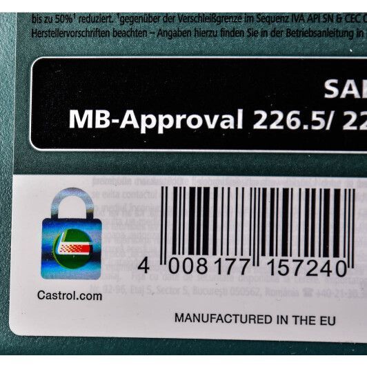 Castrol Magnatec A3/B4 5W-40 4 л, (156E9E) моторное масло фото