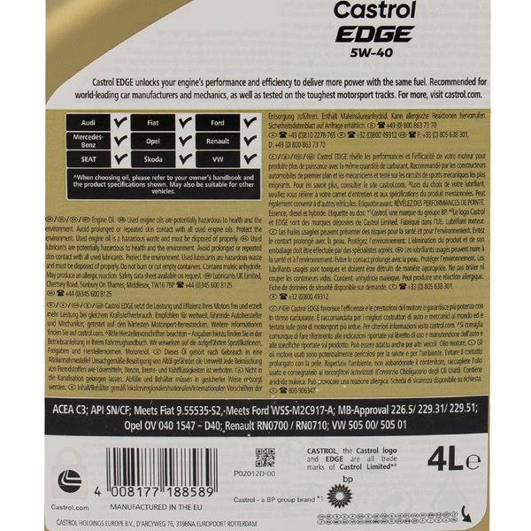 Castrol EDGE Titanium FST 5W-40, 4 л (1535F3) моторное масло фото