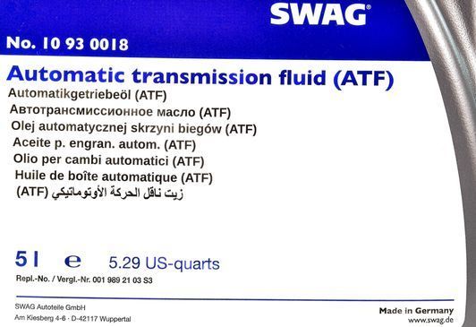 SWAG ATF Dexron III / Dexron III-H, 5 л (10930018) трансмиссионное масло фото