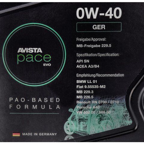AVISTA Pace EVO GER 0W-40 5 л, (150781) моторна олива фото