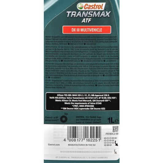 Castrol Transmax ATF DX III Multivehicle, 1 л синтетическое трансмиссионное масло фото