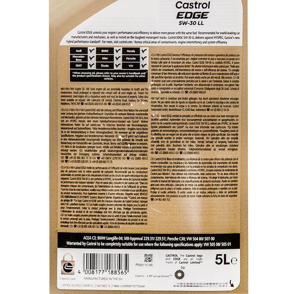 Castrol EDGE Titanium FST LL 5W-30 5 л, (RBEDG53L4X5L) моторное масло фото