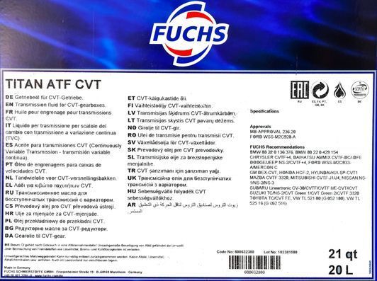 Fuchs Titan ATF CVT, 20 л (600632380) синтетическое трансмиссионное масло фото