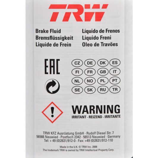 TRW DOT 4, 1 л (PFB401) тормозная жидкость пластиковая тара фото