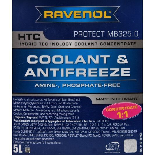 Ravenol HTC Protect MB325.0 G11 синий, 5 л концентрат антифриза фото