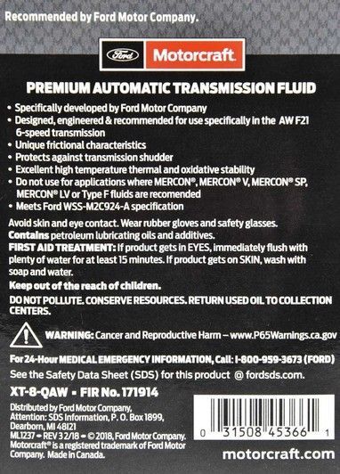 Ford Motorcraft Premium AT Fluid синтетическое трансмиссионное масло фото
