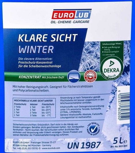 Eurolub Klare Sicht -30&deg;С, 5 л (803005) концентрат омивача фото