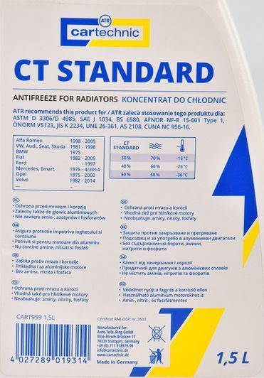 Концентрат антифриза Cartechnic CT Standard G11 синий фото
